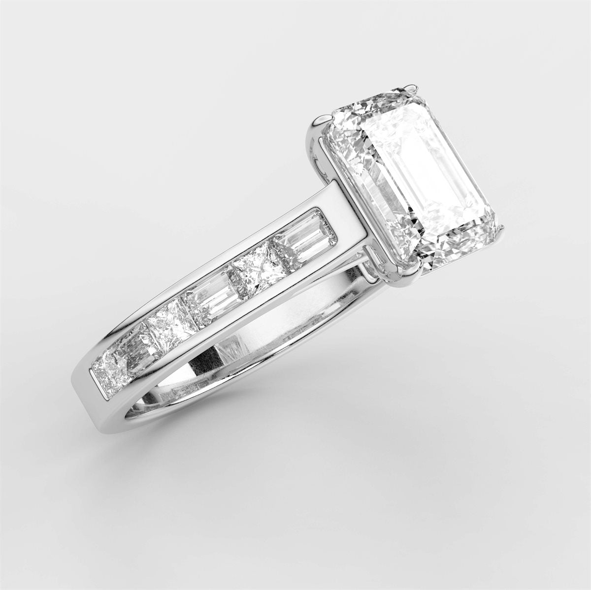 Side Accent Baguette Diamond Engagement Ring with IGI Certified Lab Grown Diamond