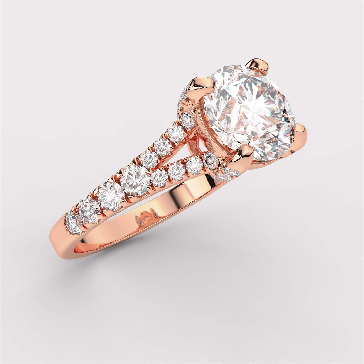 Fancy Diamond Split Shank Side Stone Engagement Ring with IGI Certified Lab Grown Diamond