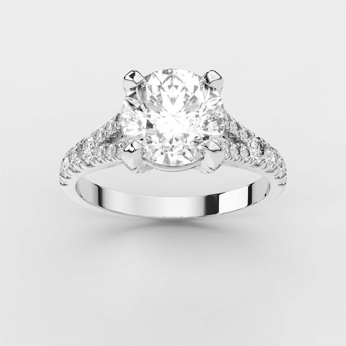 Fancy Diamond Split Shank Side Stone Engagement Ring with IGI Certified Lab Grown Diamond