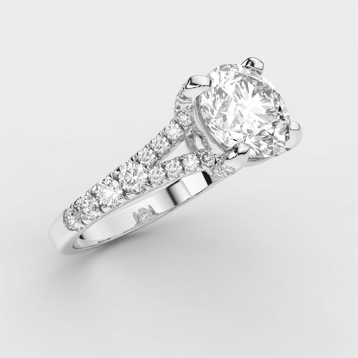 Fancy Diamond Split Shank Side Stone Engagement Ring with IGI Certified Lab Grown Diamond
