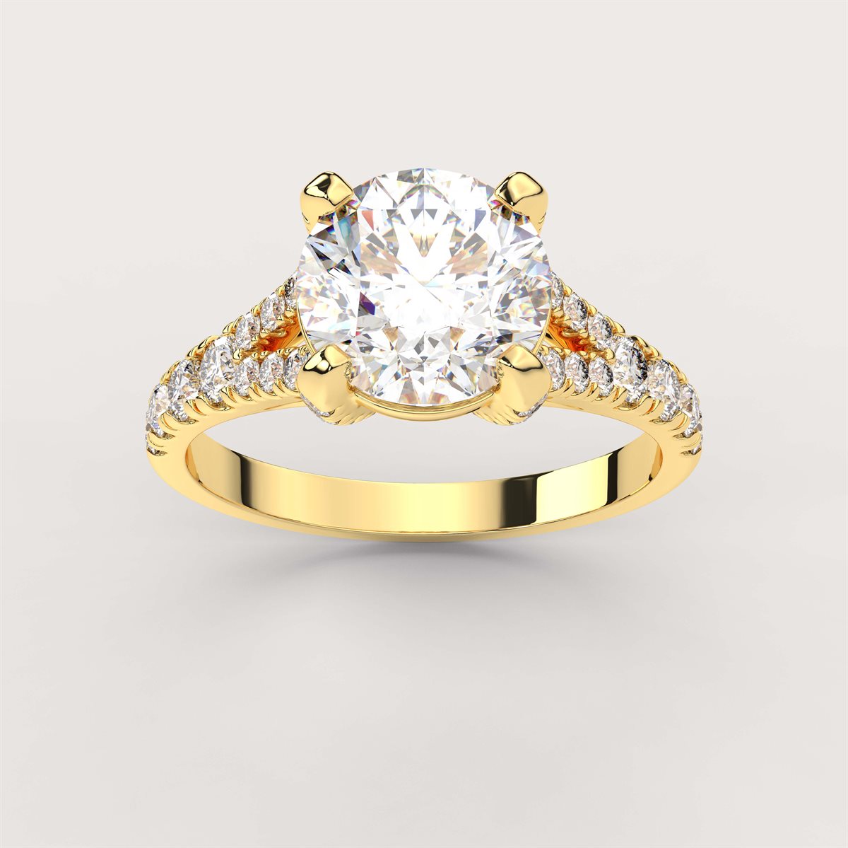 Fancy Diamond Split Shank Side Stone Engagement Ring with IGI Certified Lab Grown Diamond