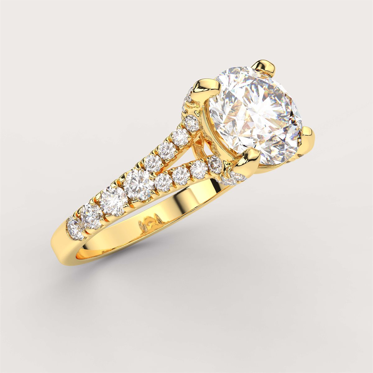 Fancy Diamond Split Shank Side Stone Engagement Ring with IGI Certified Lab Grown Diamond