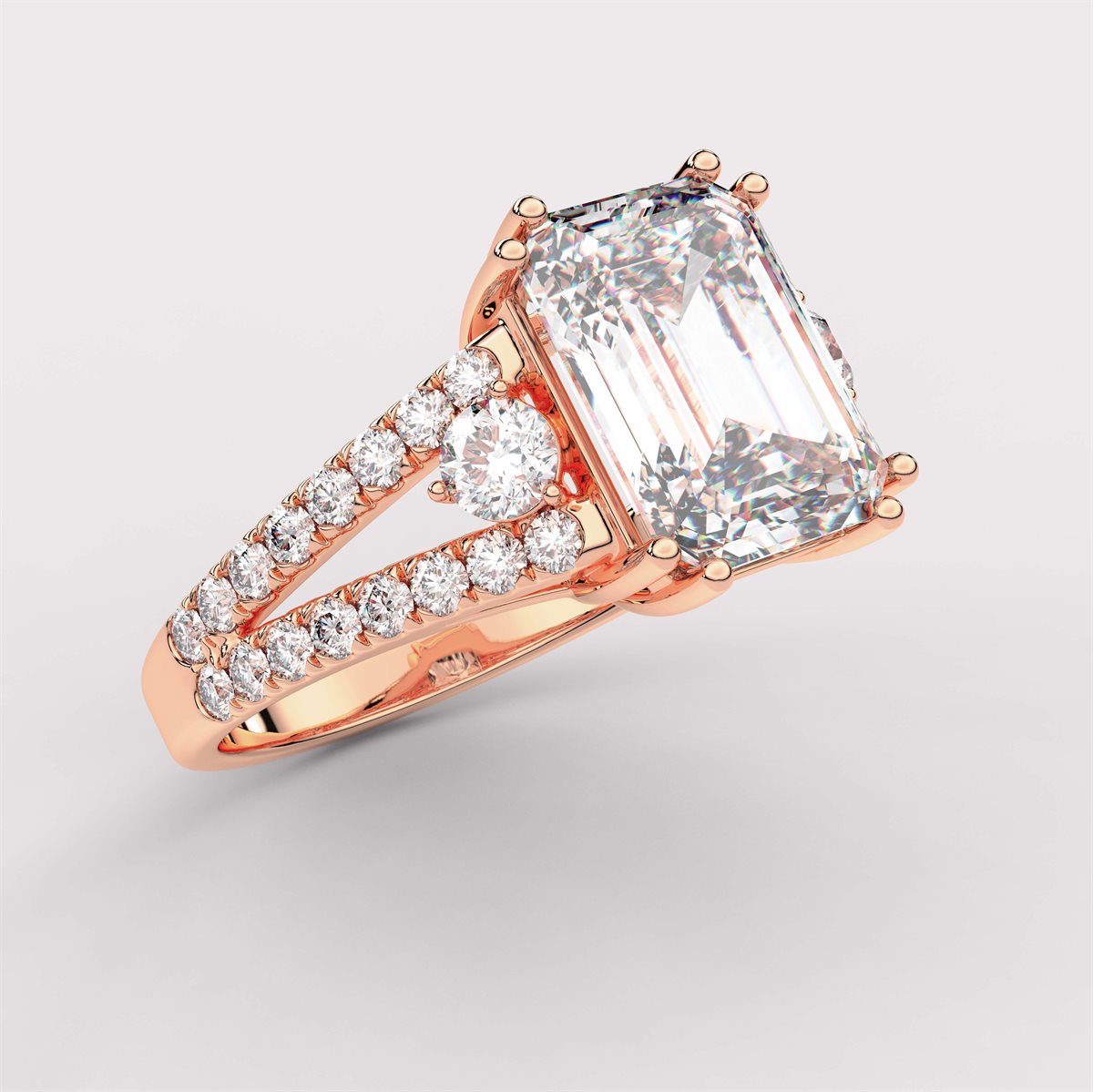 Fancy Diamond Split Shank Side Stone Engagement Ring with IGI Certified Lab Grown Diamond