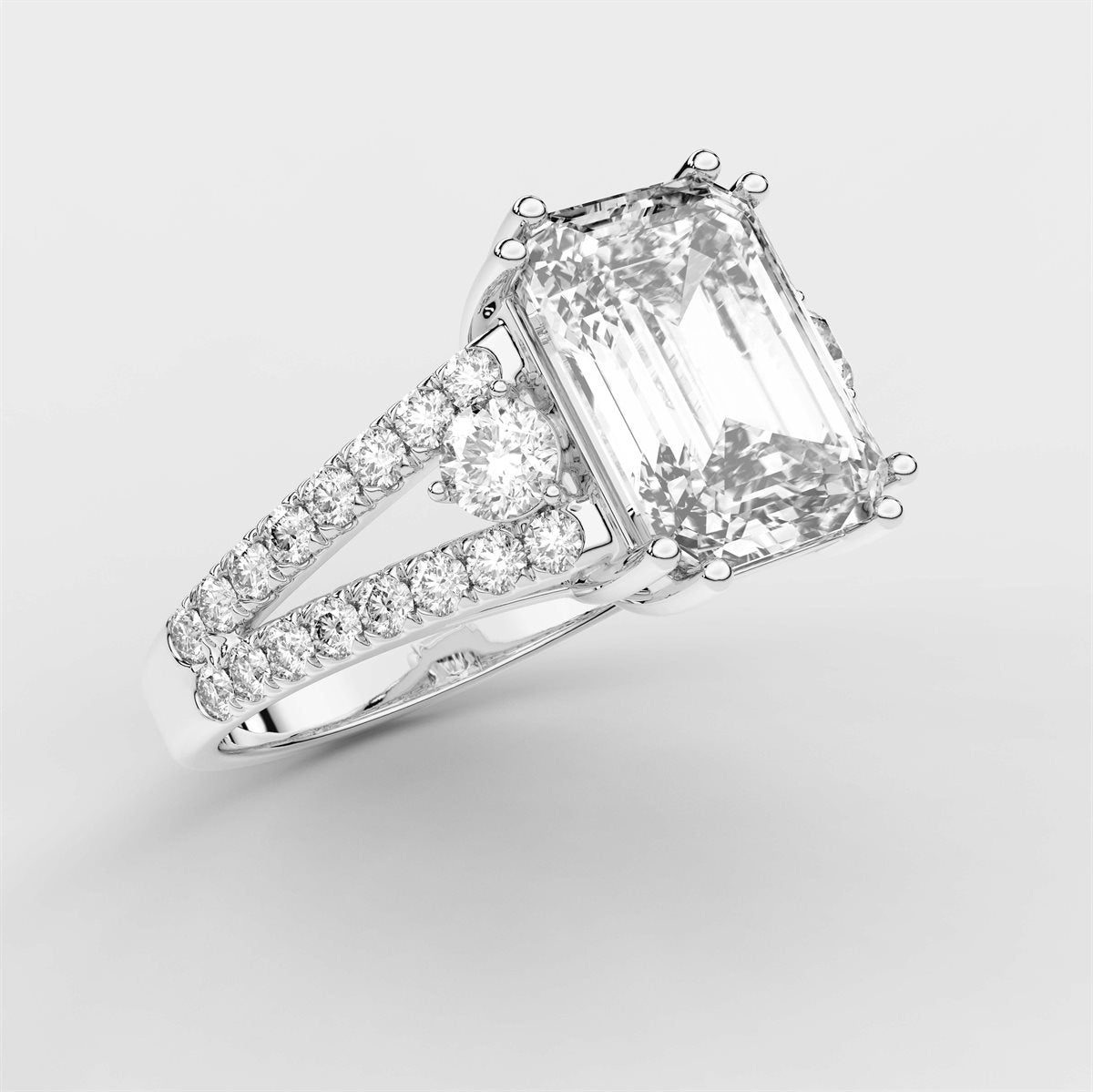 Fancy Diamond Split Shank Side Stone Engagement Ring with IGI Certified Lab Grown Diamond