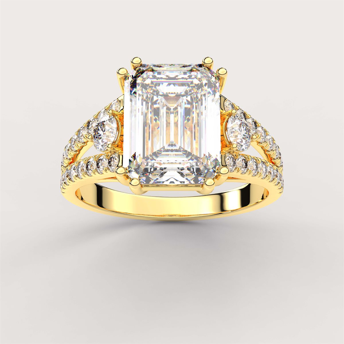 Fancy Diamond Split Shank Side Stone Engagement Ring with IGI Certified Lab Grown Diamond