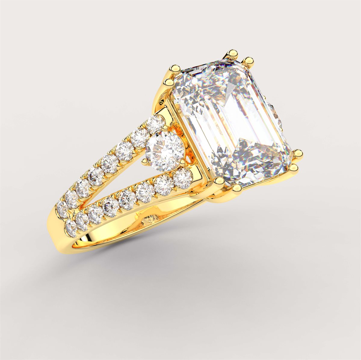 Fancy Diamond Split Shank Side Stone Engagement Ring with IGI Certified Lab Grown Diamond