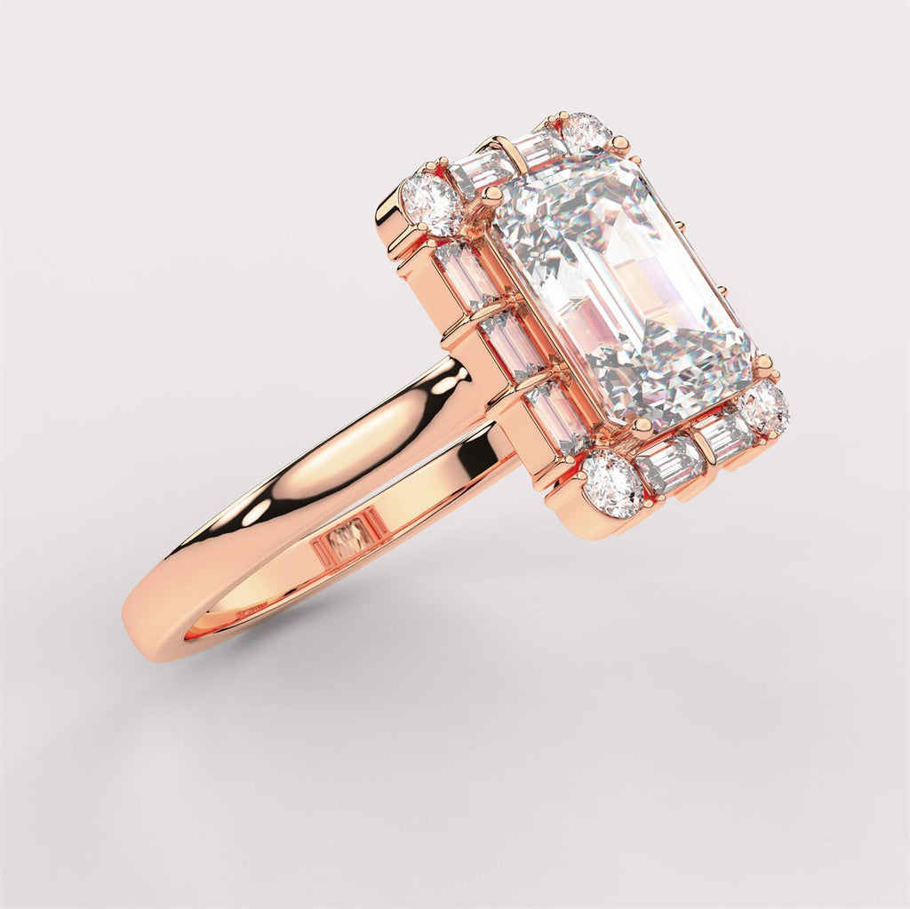 Diamond Engagement Ring with Round and Baguette Accents with IGI Certified Lab Grown Diamond