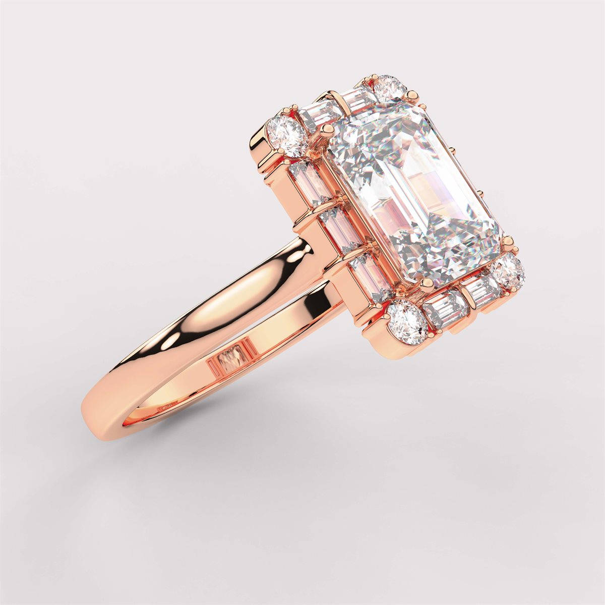 Diamond Engagement Ring with Round and Baguette Accents with IGI Certified Lab Grown Diamond