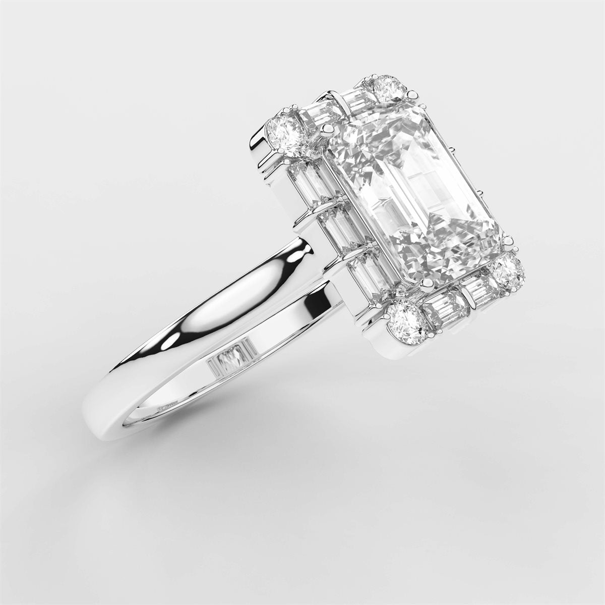 Diamond Engagement Ring with Round and Baguette Accents with IGI Certified Lab Grown Diamond