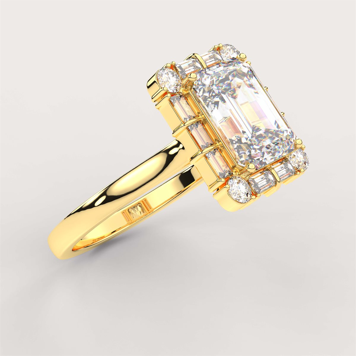 Diamond Engagement Ring with Round and Baguette Accents with IGI Certified Lab Grown Diamond