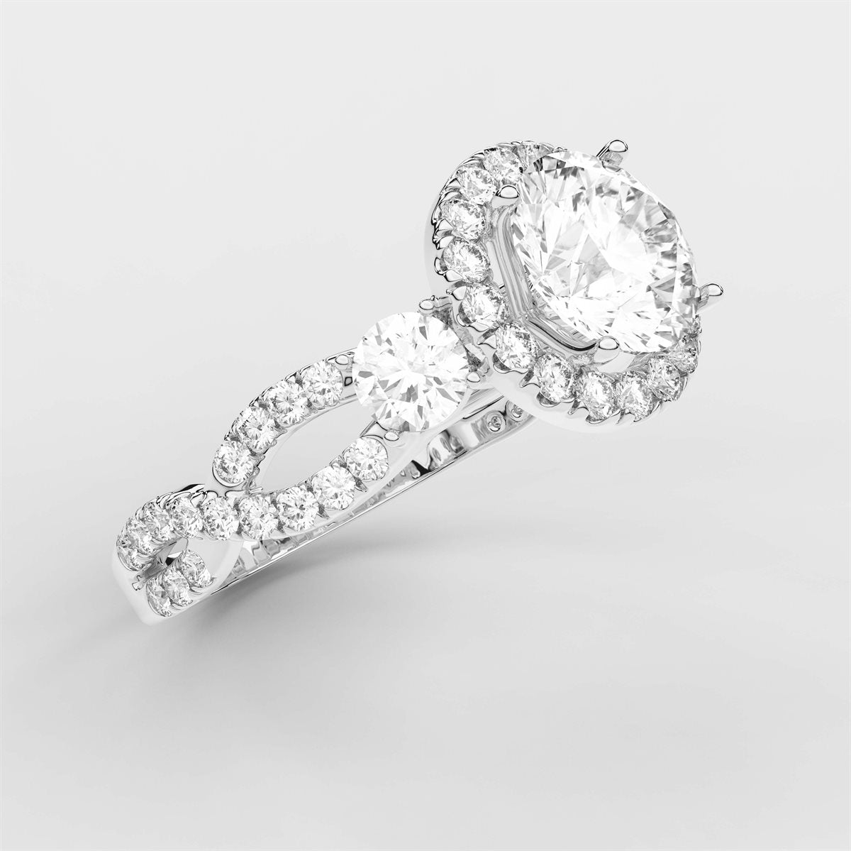 Diamond Swirl Halo Engagement Ring with IGI Certified Lab Grown Diamond