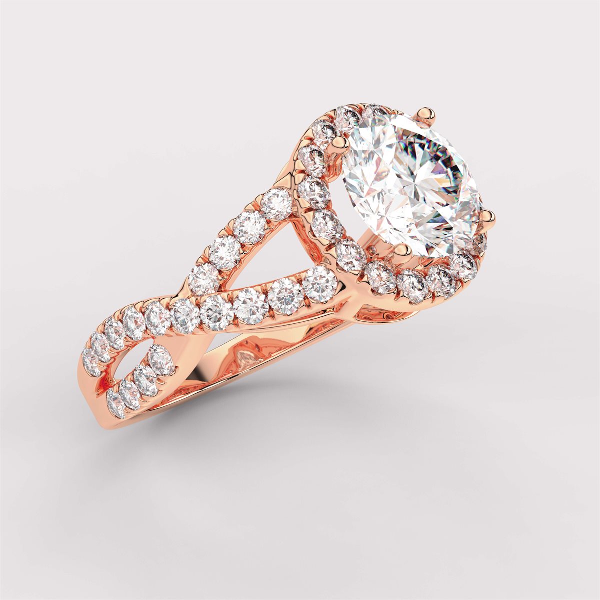 Unique Twisted Shank Diamond Engagement Ring with IGI Certified Lab Grown Diamond