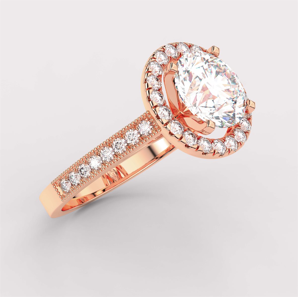 Diamond Channel Halo Engagement Ring with IGI Certified Lab Grown Diamond