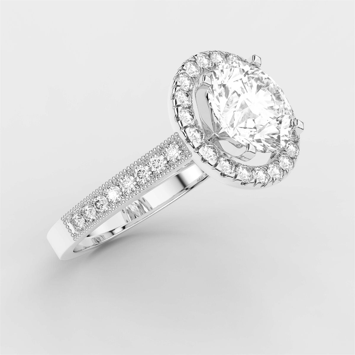 Diamond Channel Halo Engagement Ring with IGI Certified Lab Grown Diamond