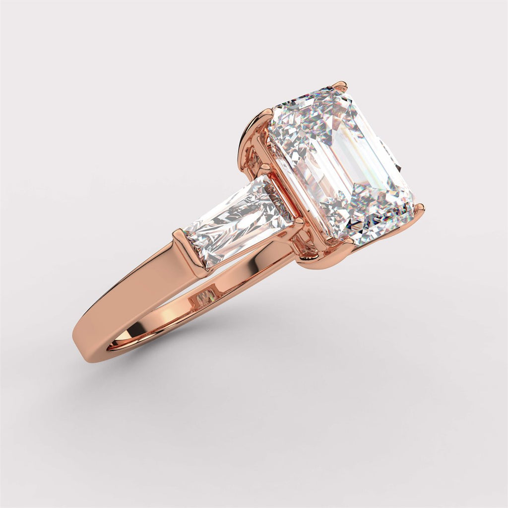 Diamond Engagement Ring with Tapered Baguette Side Accents with IGI Certified Lab Grown Diamond