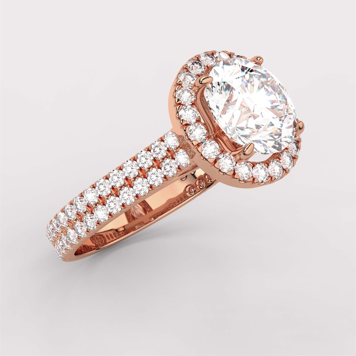 Diamond Double Row Halo Engagement Ring with IGI Certified Lab Grown Diamond