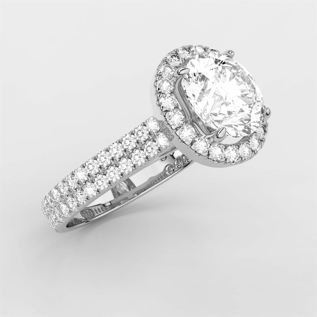 Diamond Double Row Halo Engagement Ring with IGI Certified Lab Grown Diamond