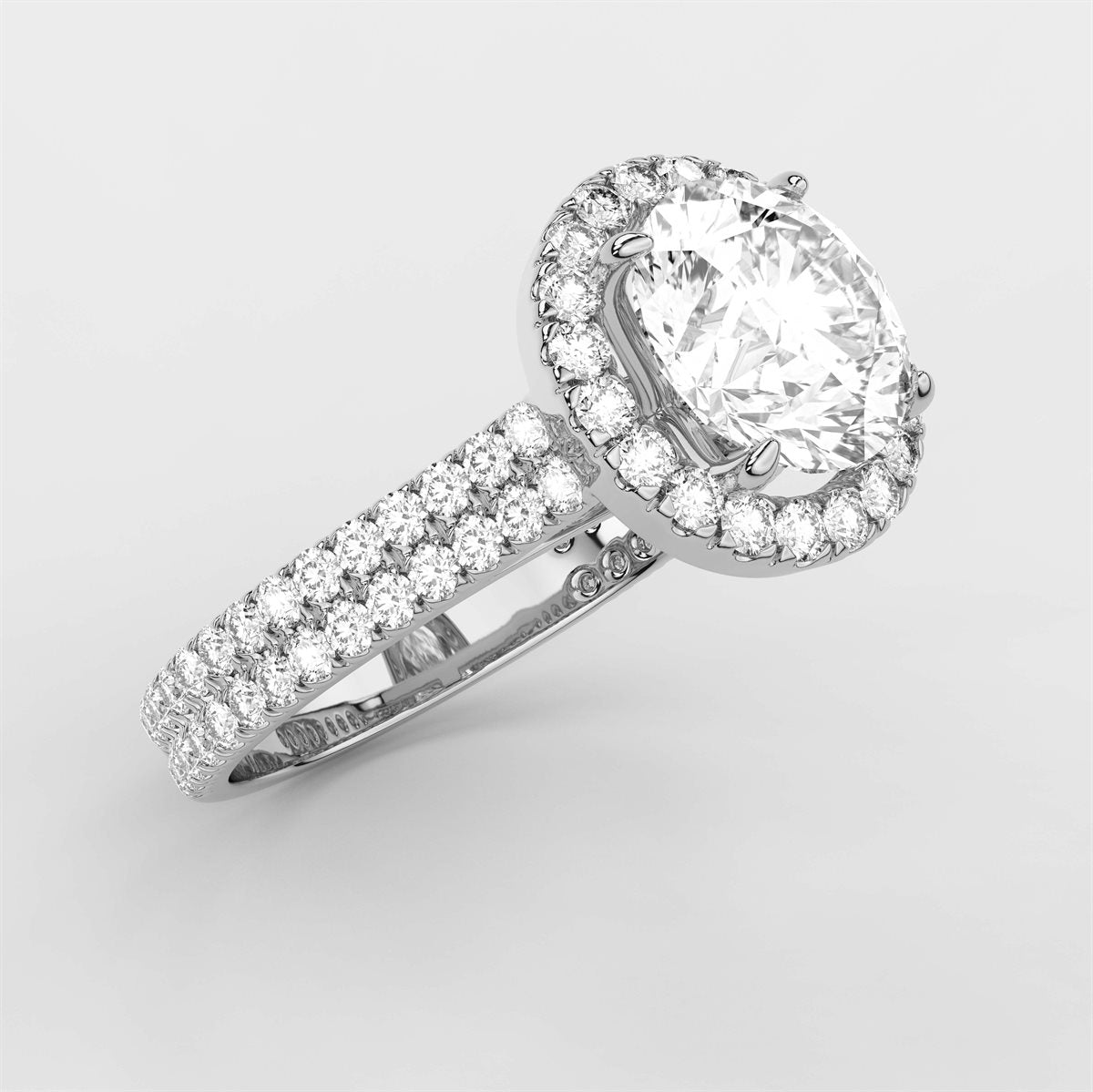 Diamond Double Row Halo Engagement Ring with IGI Certified Lab Grown Diamond