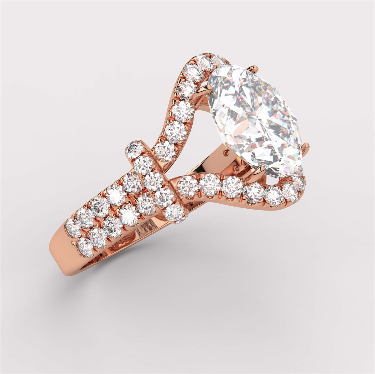 Diamond Engagement Ring with split curved head with IGI Certified Lab Grown Diamond