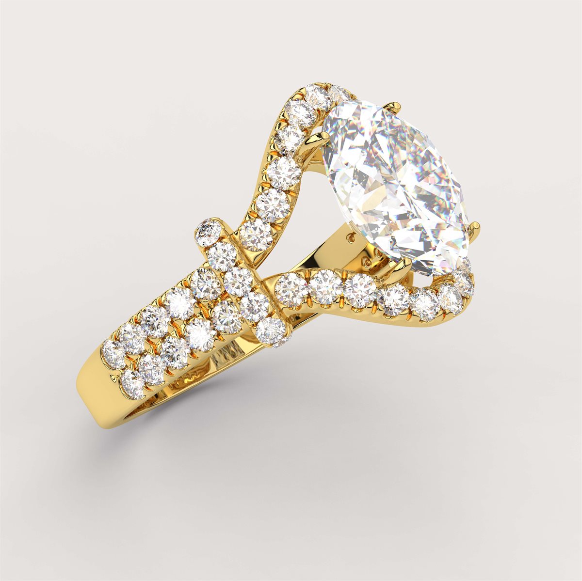 Diamond Engagement Ring with split curved head with IGI Certified Lab Grown Diamond