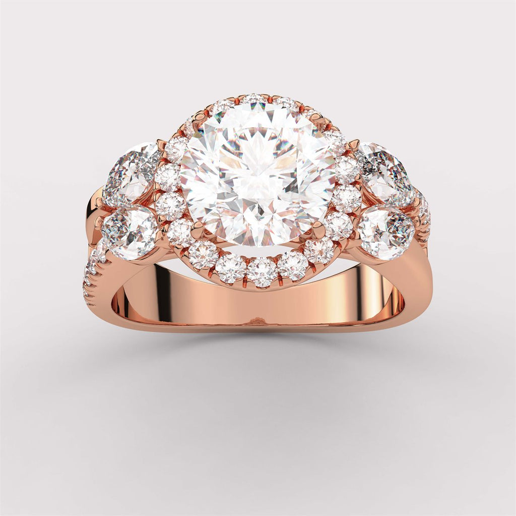 Diamond Halo Engagement Ring with side accents with IGI Certified Lab Grown Diamond