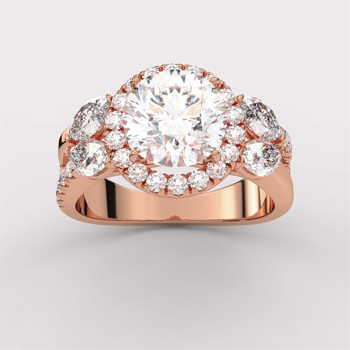 Diamond Halo Engagement Ring with side accents with IGI Certified Lab Grown Diamond