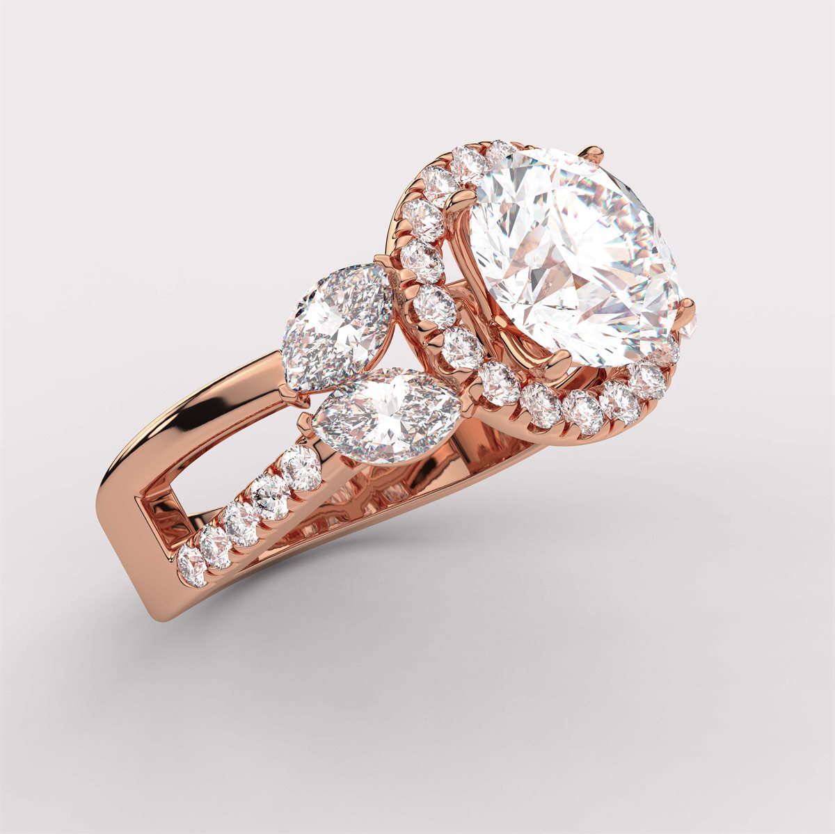Diamond Halo Engagement Ring with side accents with IGI Certified Lab Grown Diamond
