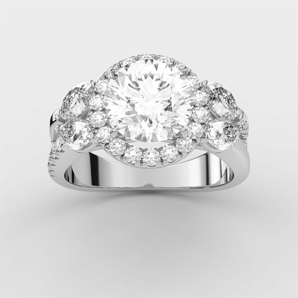 Diamond Halo Engagement Ring with side accents with IGI Certified Lab Grown Diamond