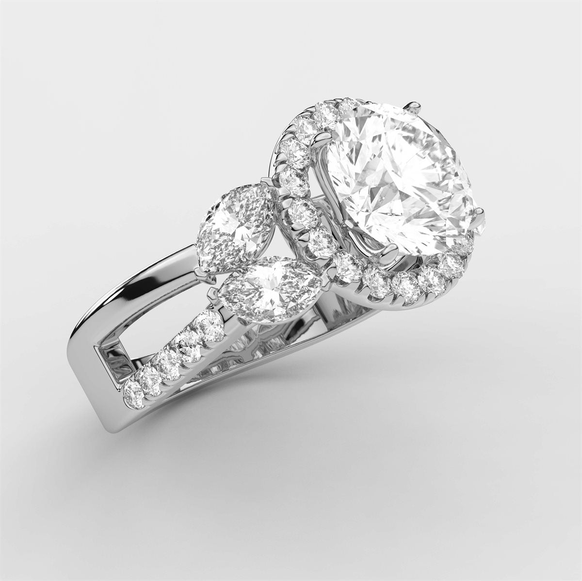 Diamond Halo Engagement Ring with side accents with IGI Certified Lab Grown Diamond