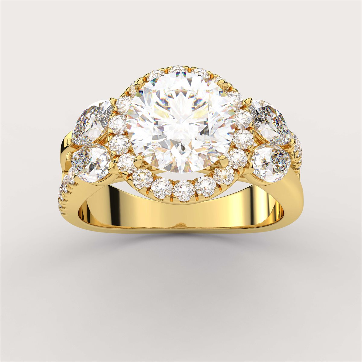 Diamond Halo Engagement Ring with side accents with IGI Certified Lab Grown Diamond