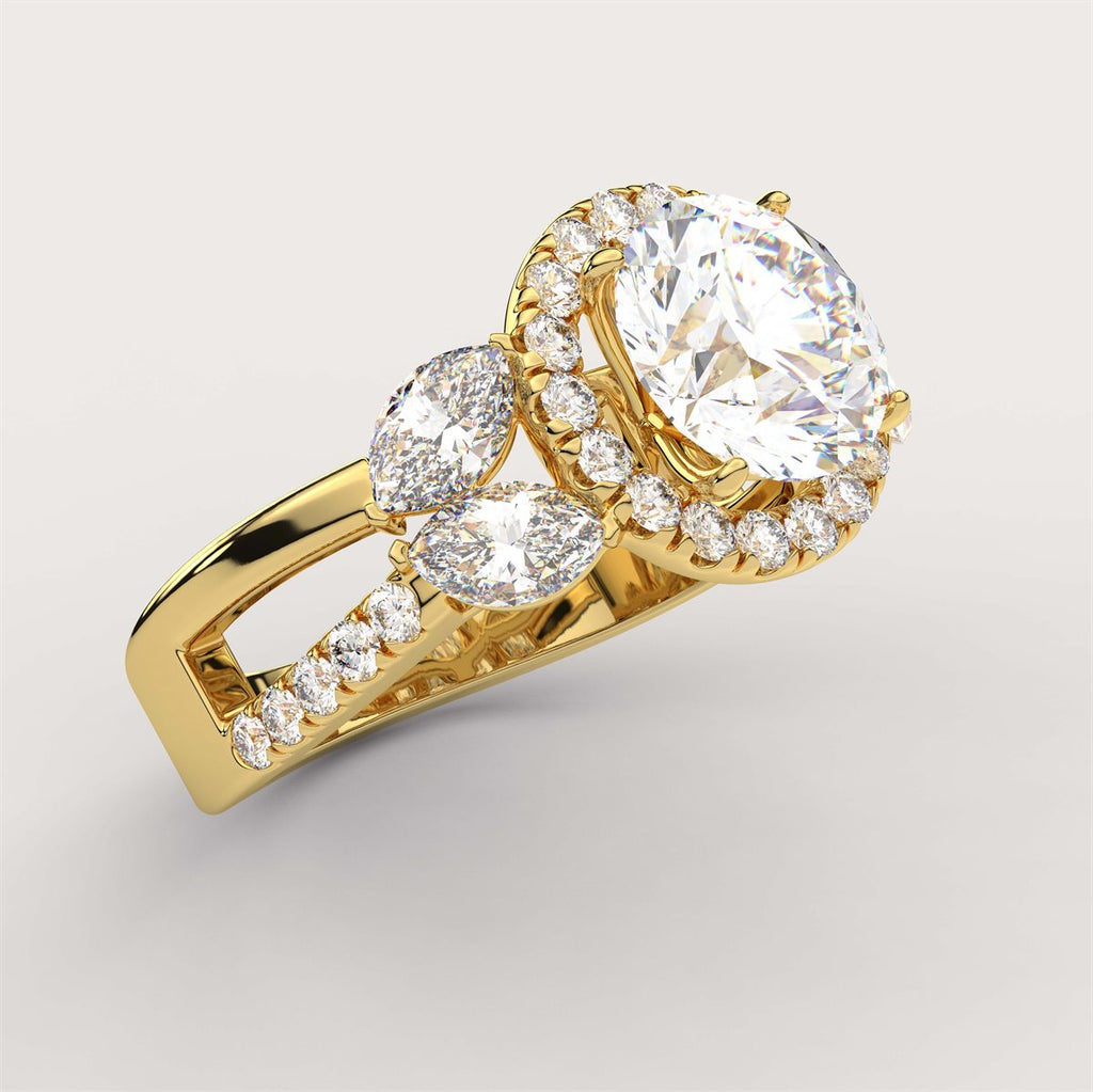 Diamond Halo Engagement Ring with side accents with IGI Certified Lab Grown Diamond