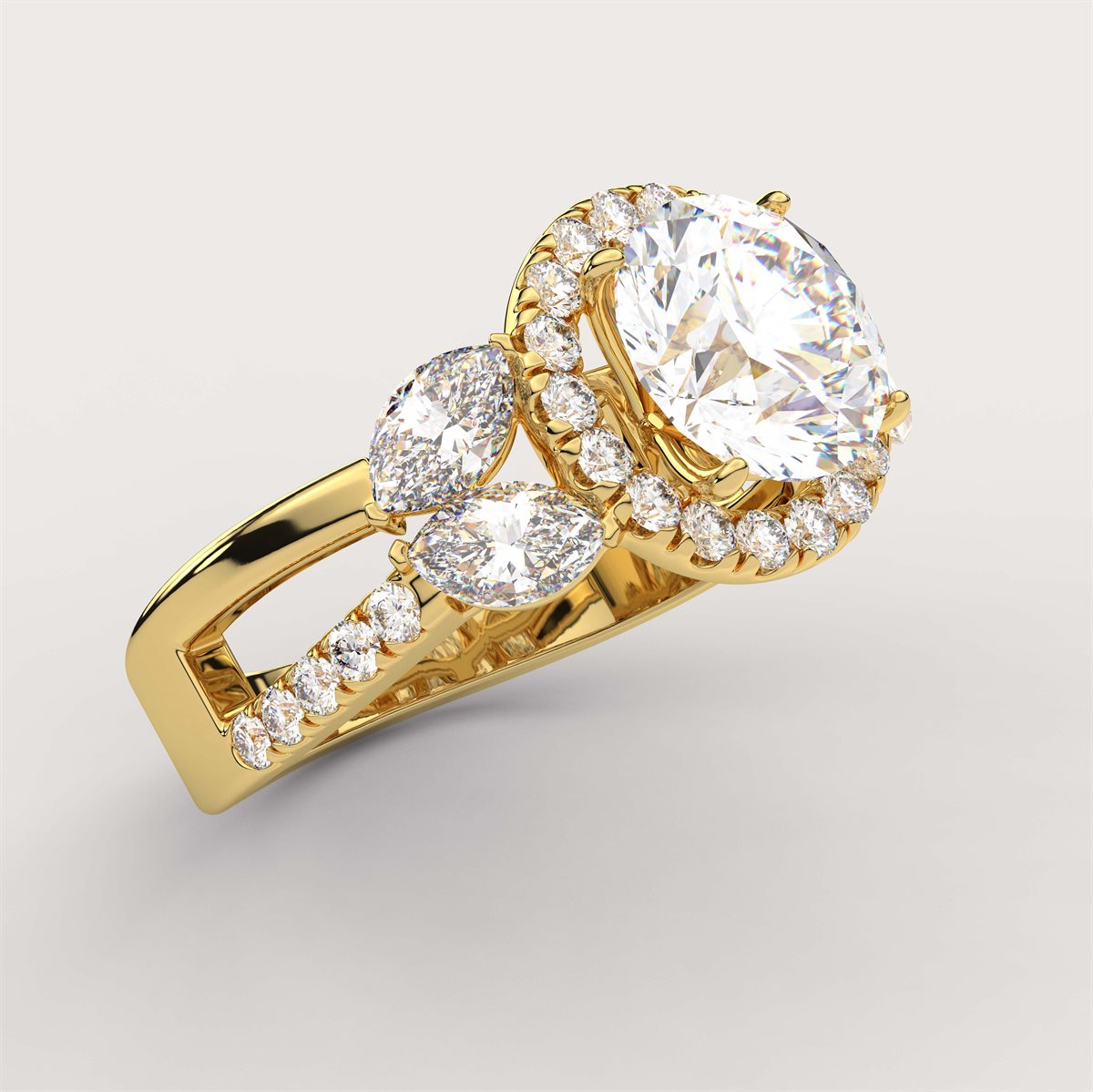 Diamond Halo Engagement Ring with side accents with IGI Certified Lab Grown Diamond